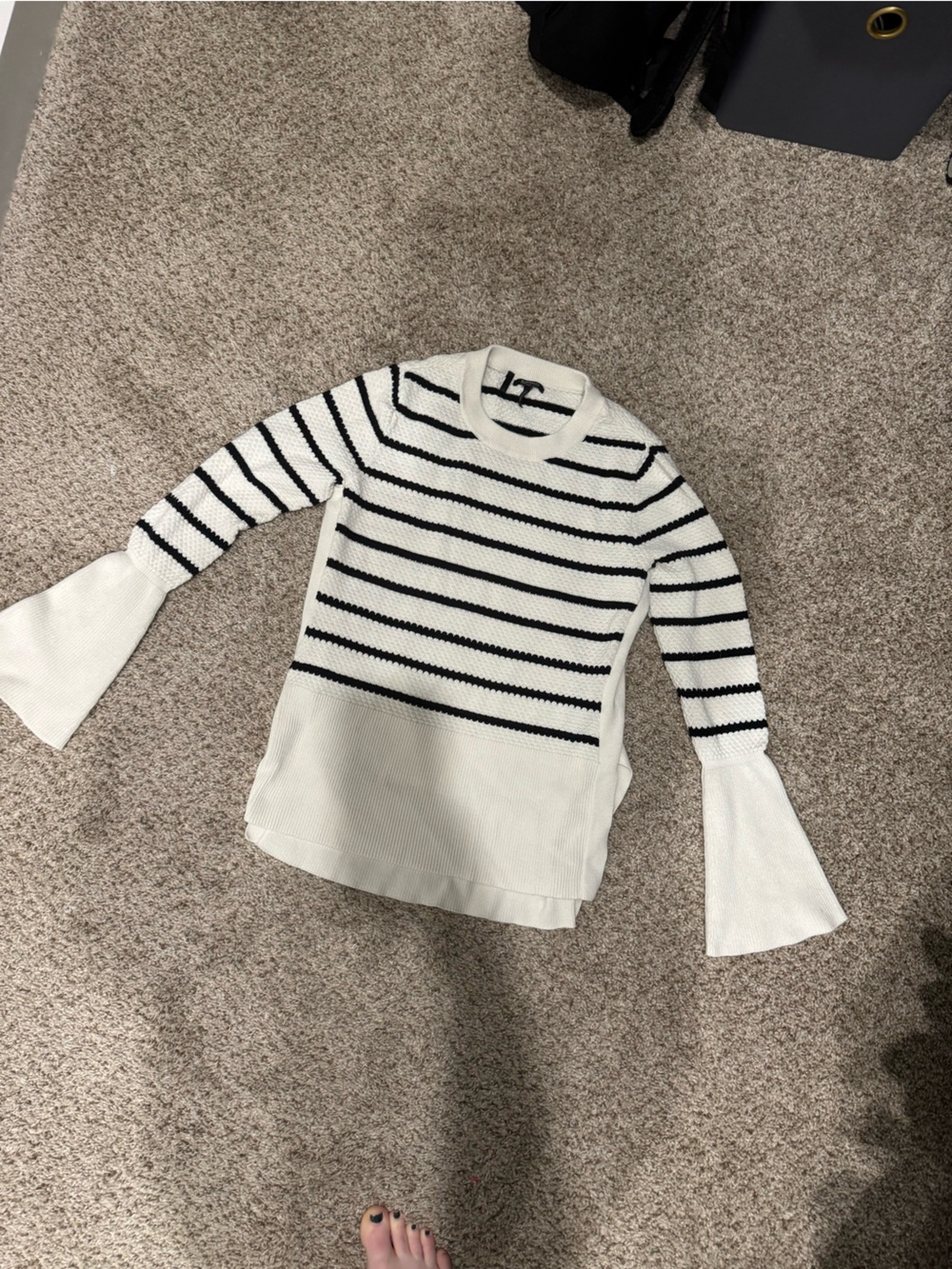 Buffalo David Bitton Cream and Black Striped Boatneck Sweater